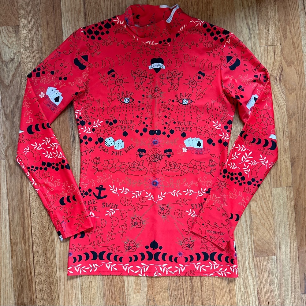 Dauphinette Tattoo Red Graphic Long Sleeve Shirt Medium